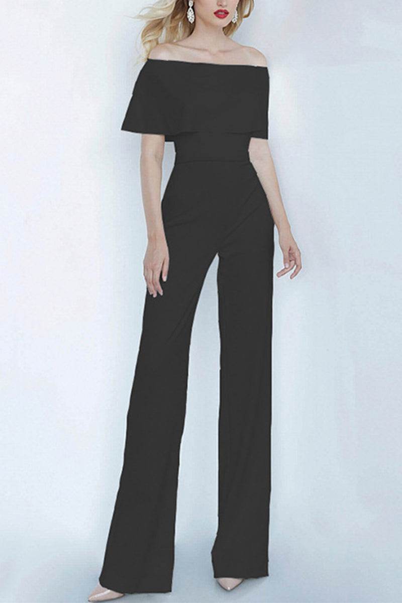 Off The Shoulder Floor Length Chiffon Wedding Jumpsuit 673296288607 - COCOMELODY