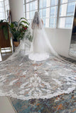 One-tier Lace Edge Lace Tulle Chapel Veils with Appliques Beading CV0335 - COCOMELODY