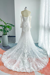 Trumpet-Mermaid Chapel Train Lace Tulle Wedding Dress CW3135CR - COCOMELODY