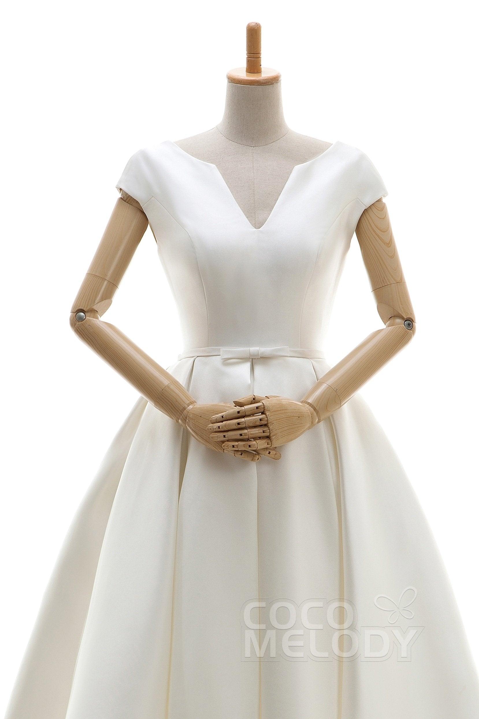 A-Line Knee Length Satin Wedding Dress JWLK16001 - COCOMELODY