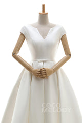 A-Line Knee Length Satin Wedding Dress JWLK16001 - COCOMELODY