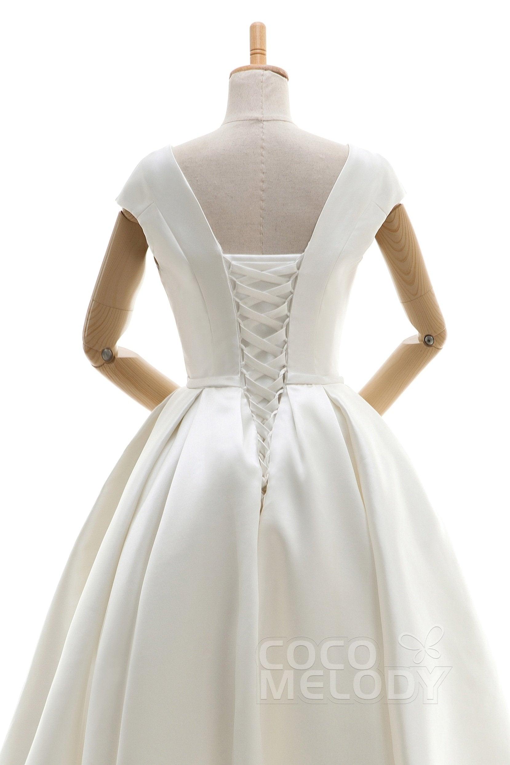 A-Line Knee Length Satin Wedding Dress JWLK16001 - COCOMELODY