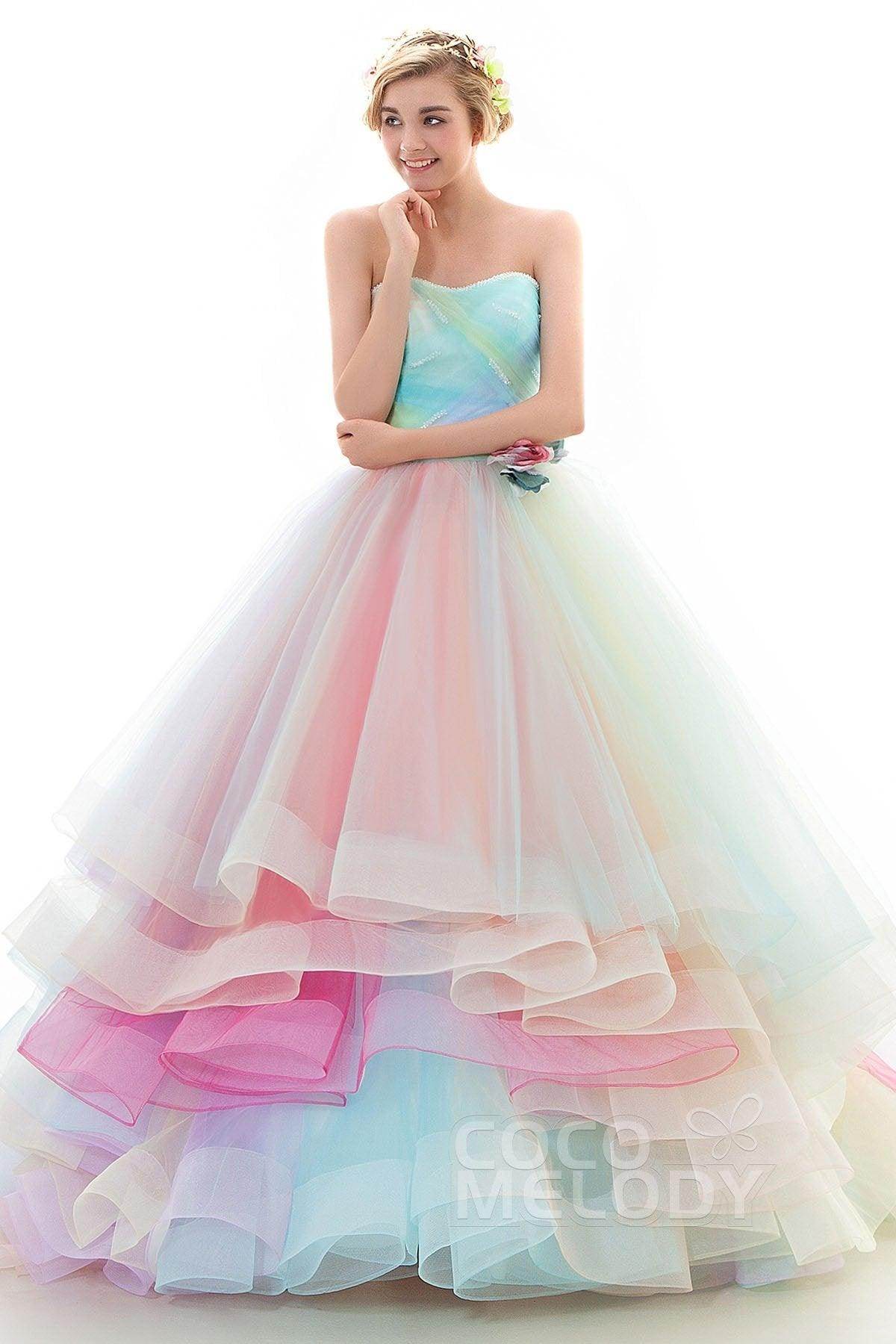 A Line Court Train Tulle Wedding Dress JWLT15067 - COCOMELODY