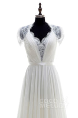 A-Line Sweep-Brush Train Chiffon Wedding Dress LD2676 - COCOMELODY