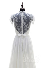 A-Line Sweep-Brush Train Chiffon Wedding Dress LD2676 - COCOMELODY