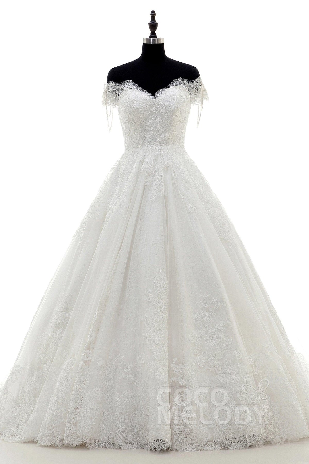 A-Line Court Train Lace Wedding Dress LD3832 - COCOMELODY