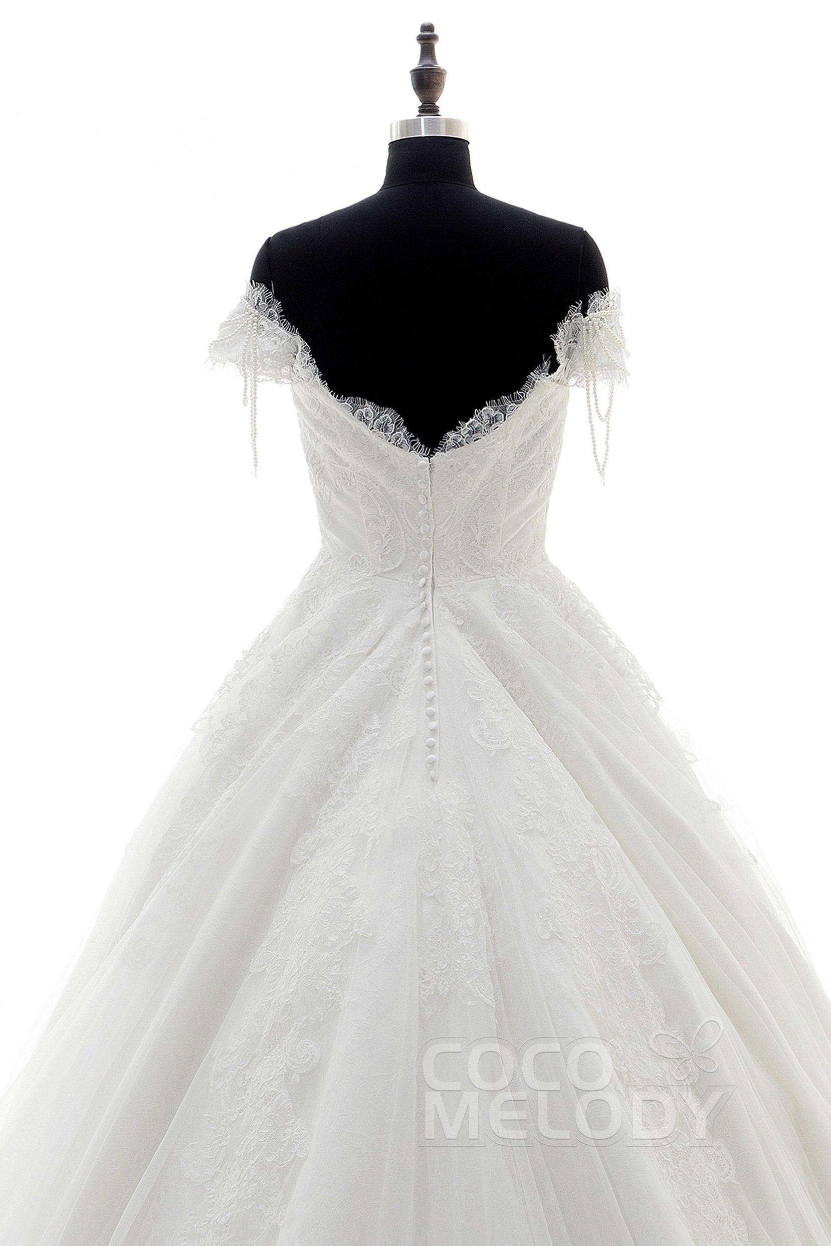A-Line Court Train Lace Wedding Dress LD3832 - COCOMELODY