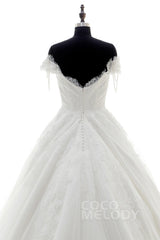 A-Line Court Train Lace Wedding Dress LD3832 - COCOMELODY