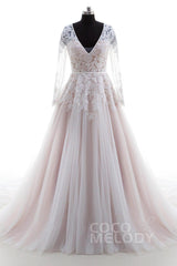 A-Line Court Train Lace and Tulle Wedding Dress LD4432 - COCOMELODY