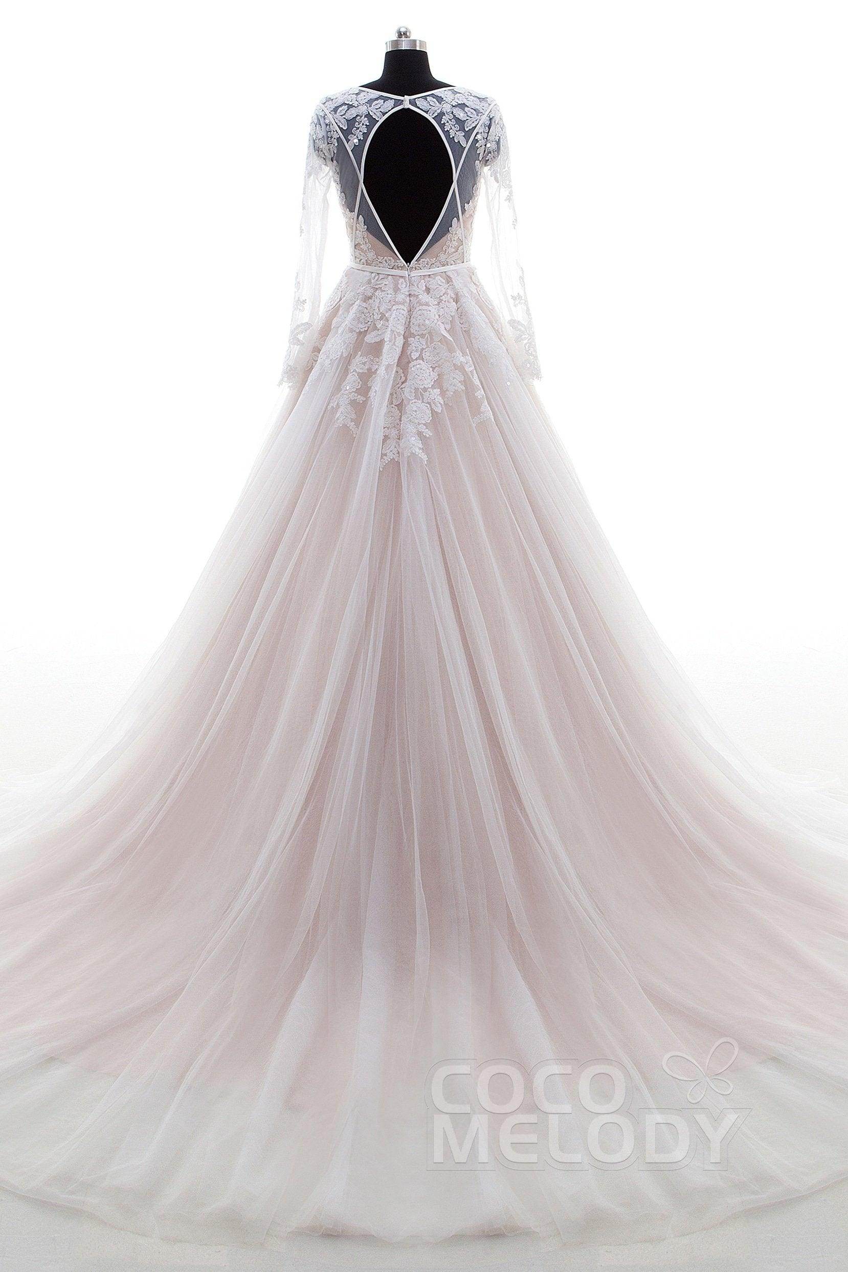 A-Line Court Train Lace and Tulle Wedding Dress LD4432 - COCOMELODY