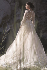 A-Line Chapel Train Tulle Wedding Dress LD5199CR - COCOMELODY