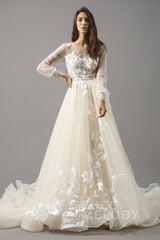 A-Line Chapel Train Tulle Wedding Dress LD5199CR - COCOMELODY