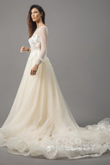 A-Line Chapel Train Tulle Wedding Dress LD5199CR - COCOMELODY