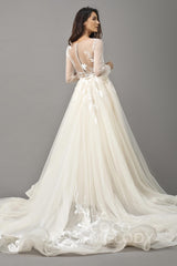 A-Line Chapel Train Tulle Wedding Dress LD5199CR - COCOMELODY