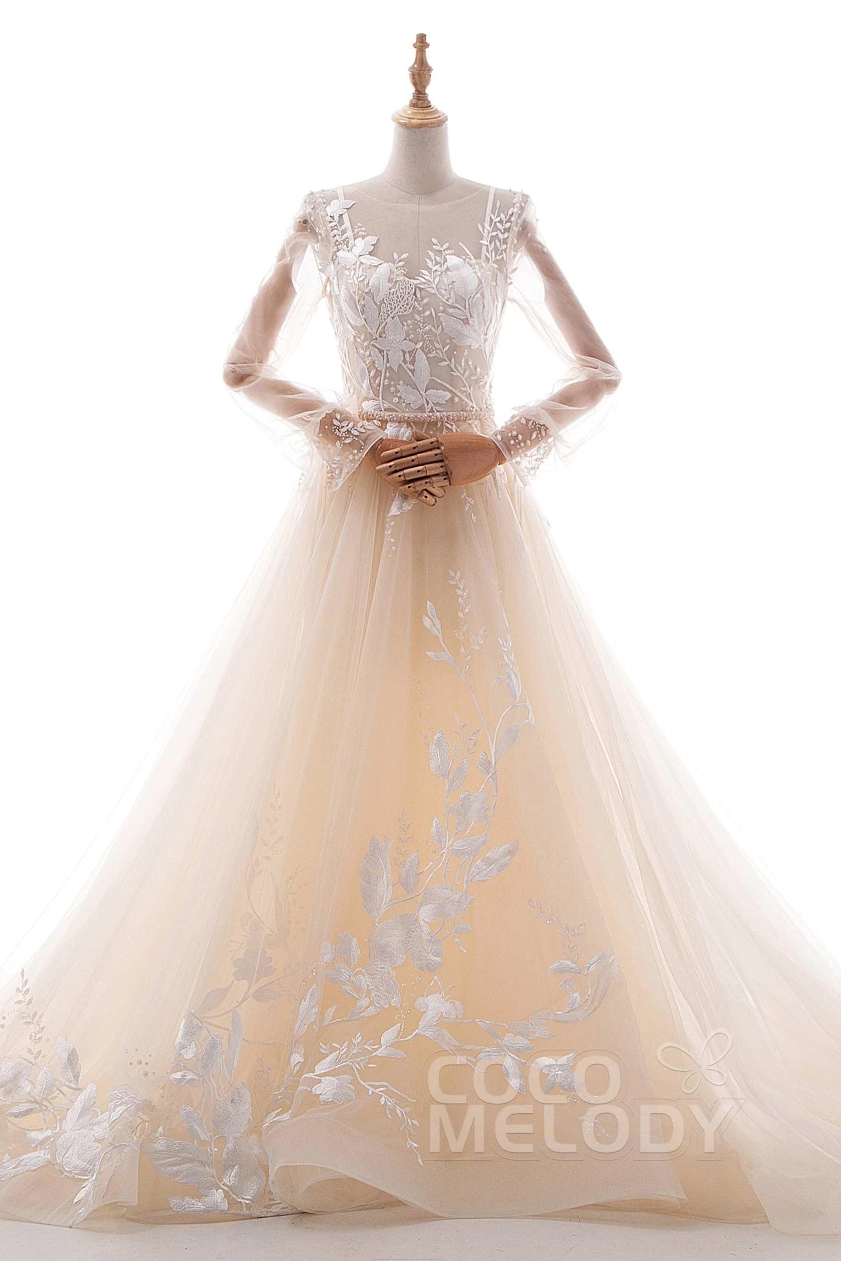 A-Line Chapel Train Tulle Wedding Dress LD5199CR - COCOMELODY