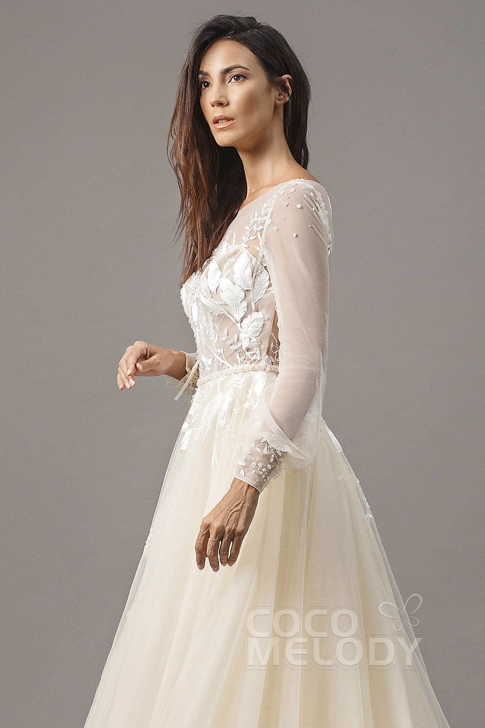 A-Line Chapel Train Tulle Wedding Dress LD5199CR - COCOMELODY