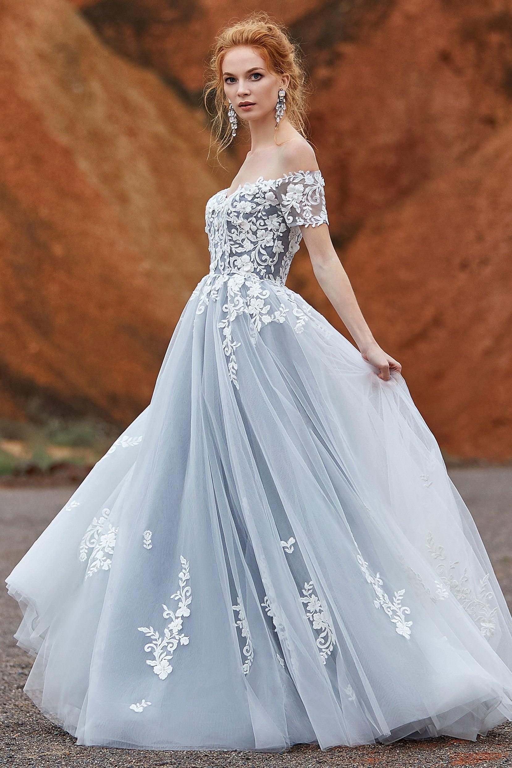 A-Line Sweep-Brush Train Tulle Gothic Wedding Dress LD5830 - COCOMELODY