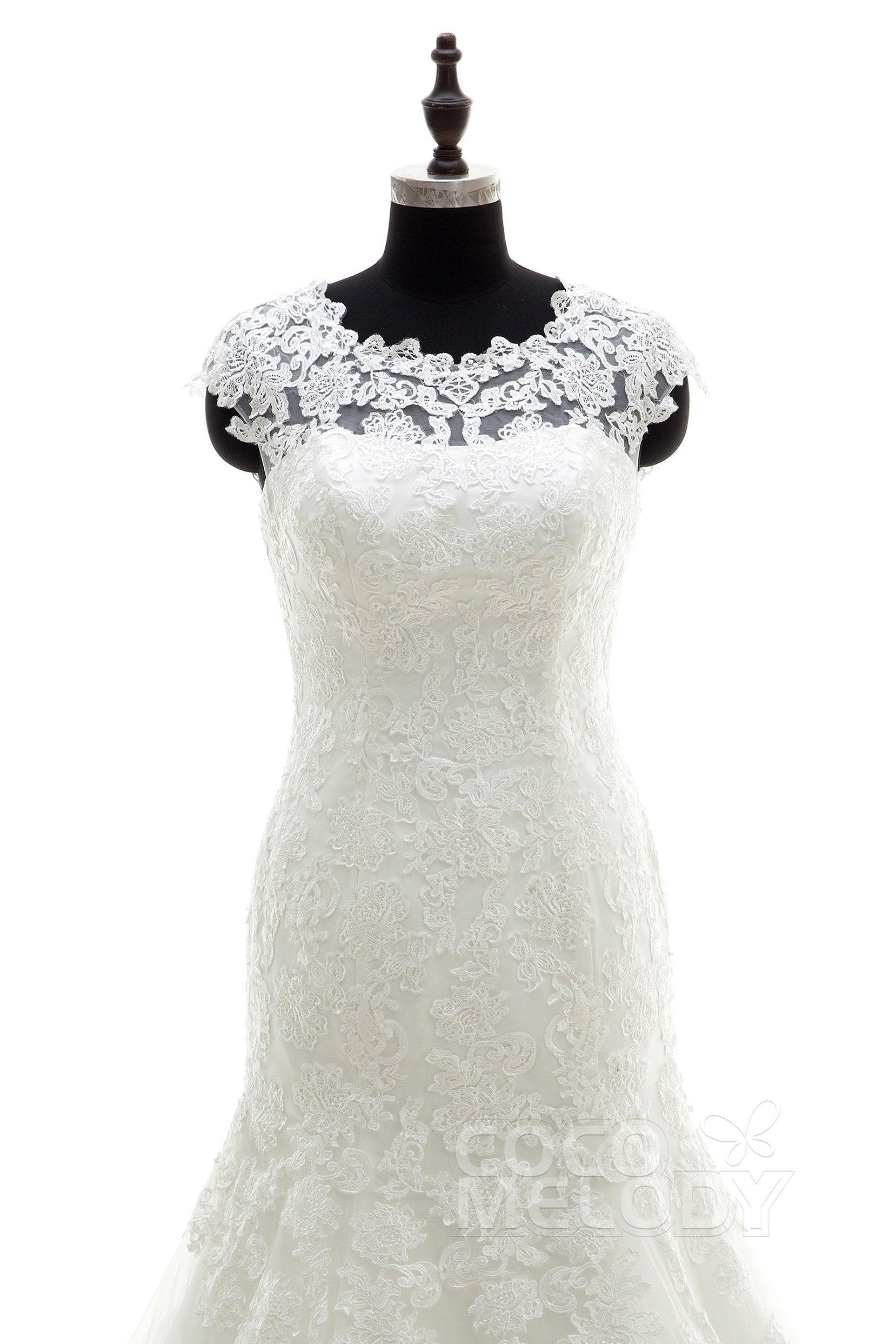 Trumpet Chapel Train Tulle Wedding Dress LWAT1503ECR - COCOMELODY