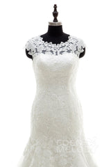 Trumpet Chapel Train Tulle Wedding Dress LWAT1503ECR - COCOMELODY