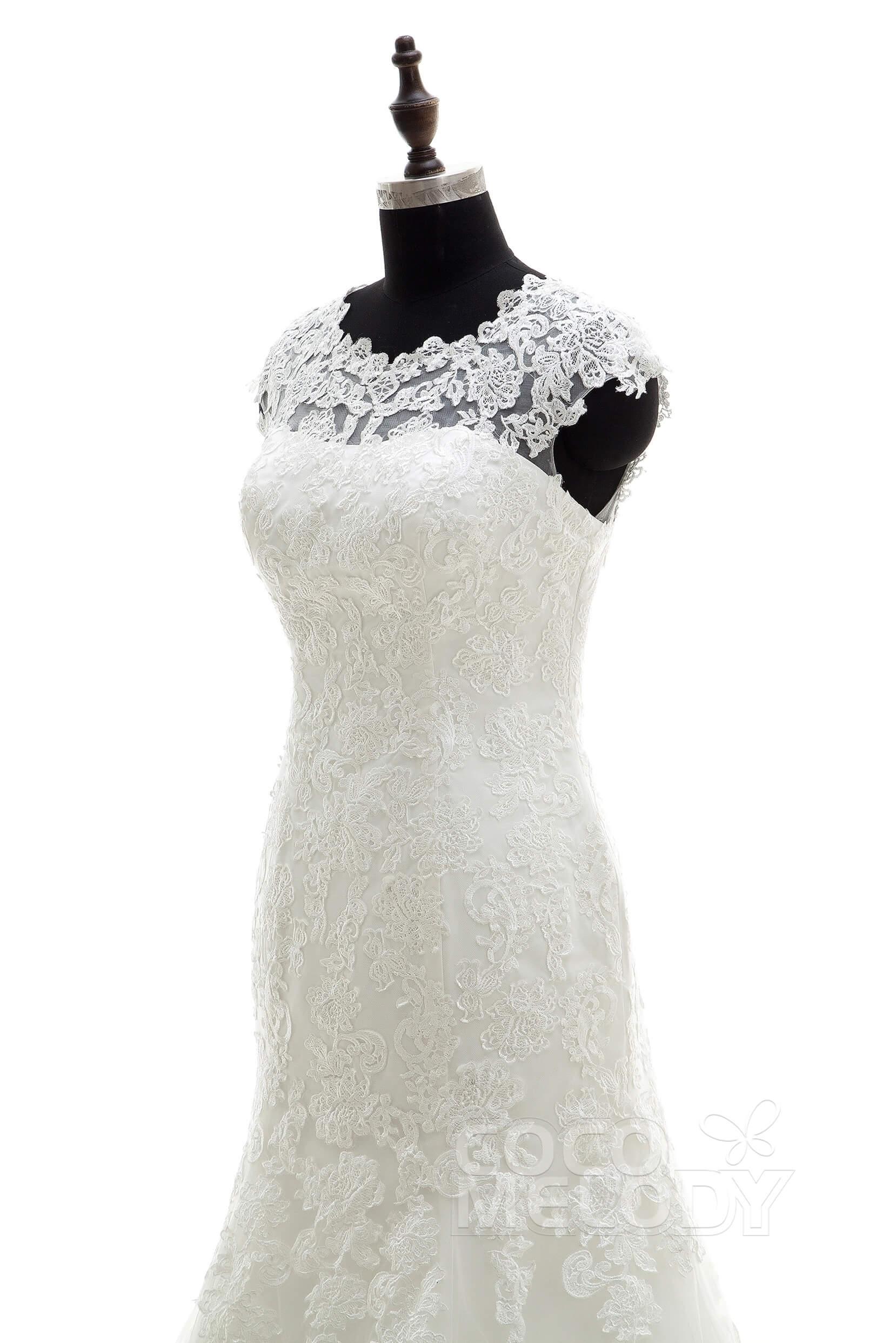 Trumpet Chapel Train Tulle Wedding Dress LWAT1503ECR - COCOMELODY