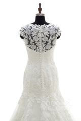 Trumpet Chapel Train Tulle Wedding Dress LWAT1503ECR - COCOMELODY