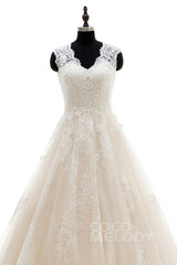 A-Line Court Train Tulle and Lace Wedding Dress LWXT16001 - COCOMELODY
