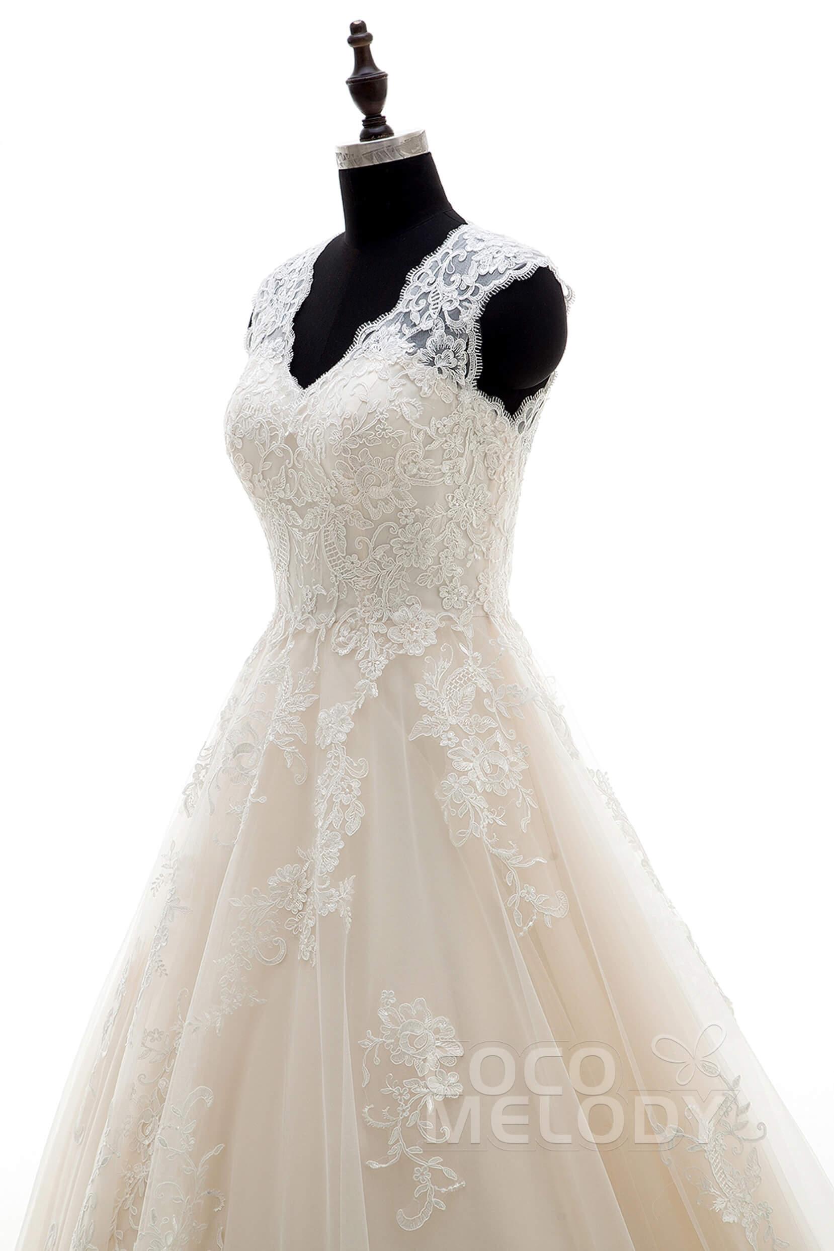 A-Line Court Train Tulle and Lace Wedding Dress LWXT16001 - COCOMELODY
