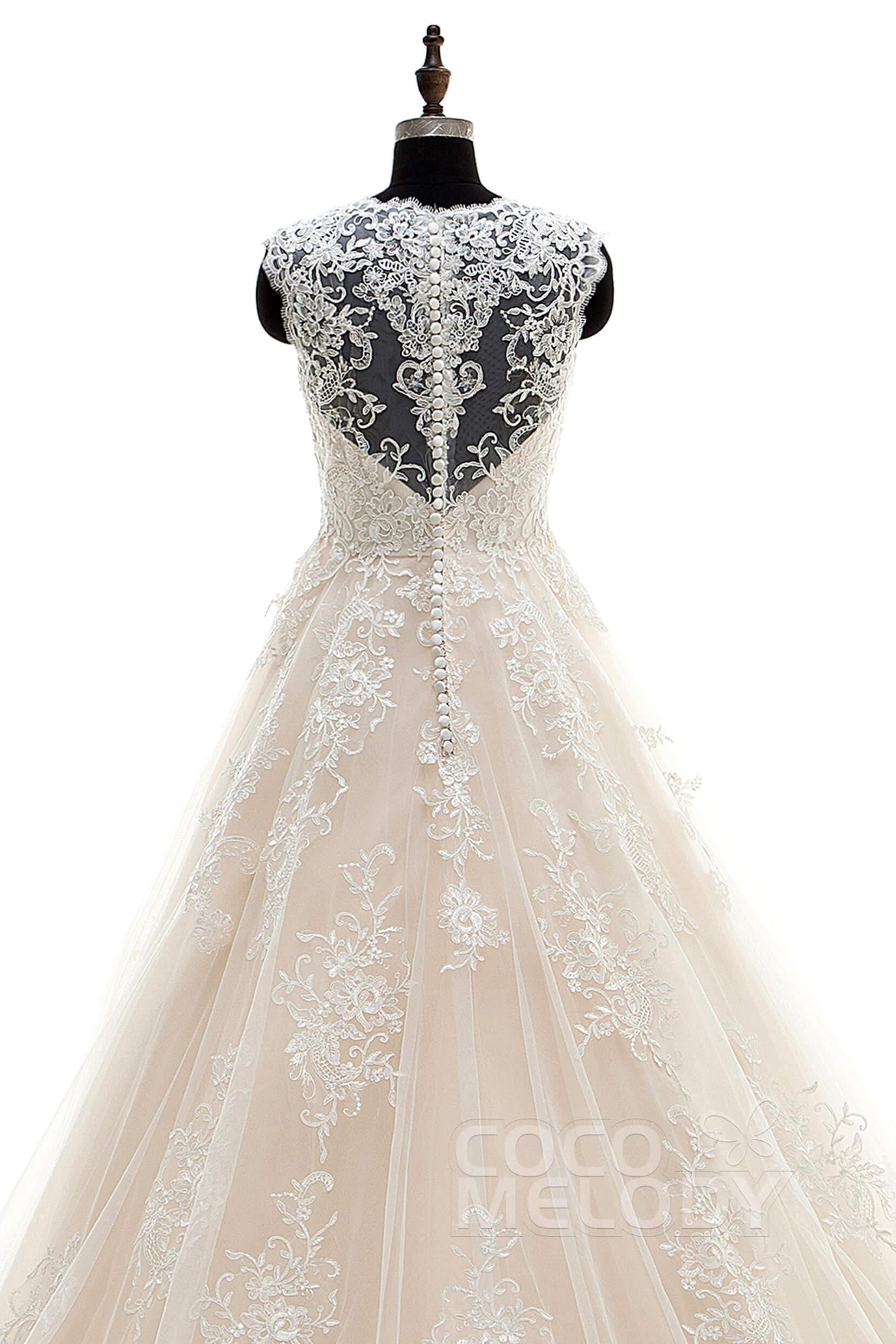 A-Line Court Train Tulle and Lace Wedding Dress LWXT16001 - COCOMELODY