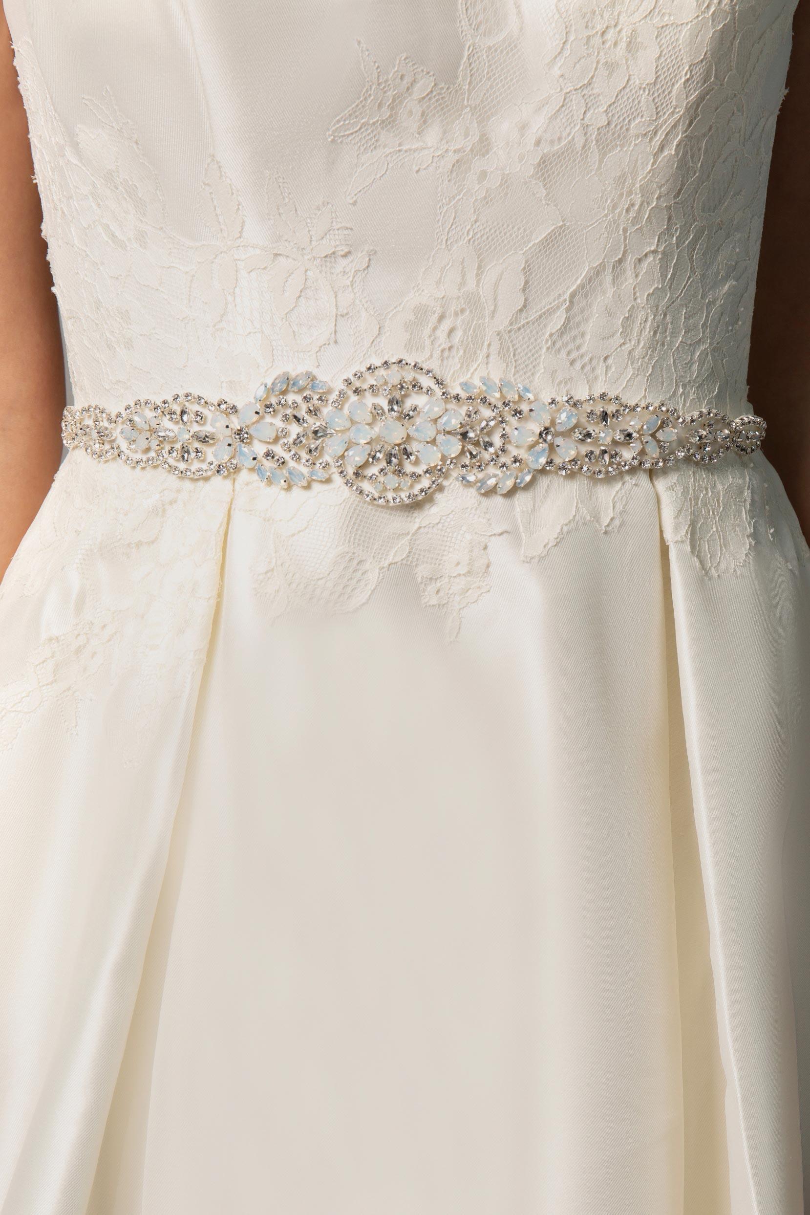 Tulle Wedding Sash with Opal and Rhinestone CC0053 - COCOMELODY