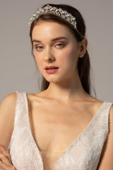Luxurious Cubic Zirconia Tiara with Imitation Pearl CR17006 - COCOMELODY