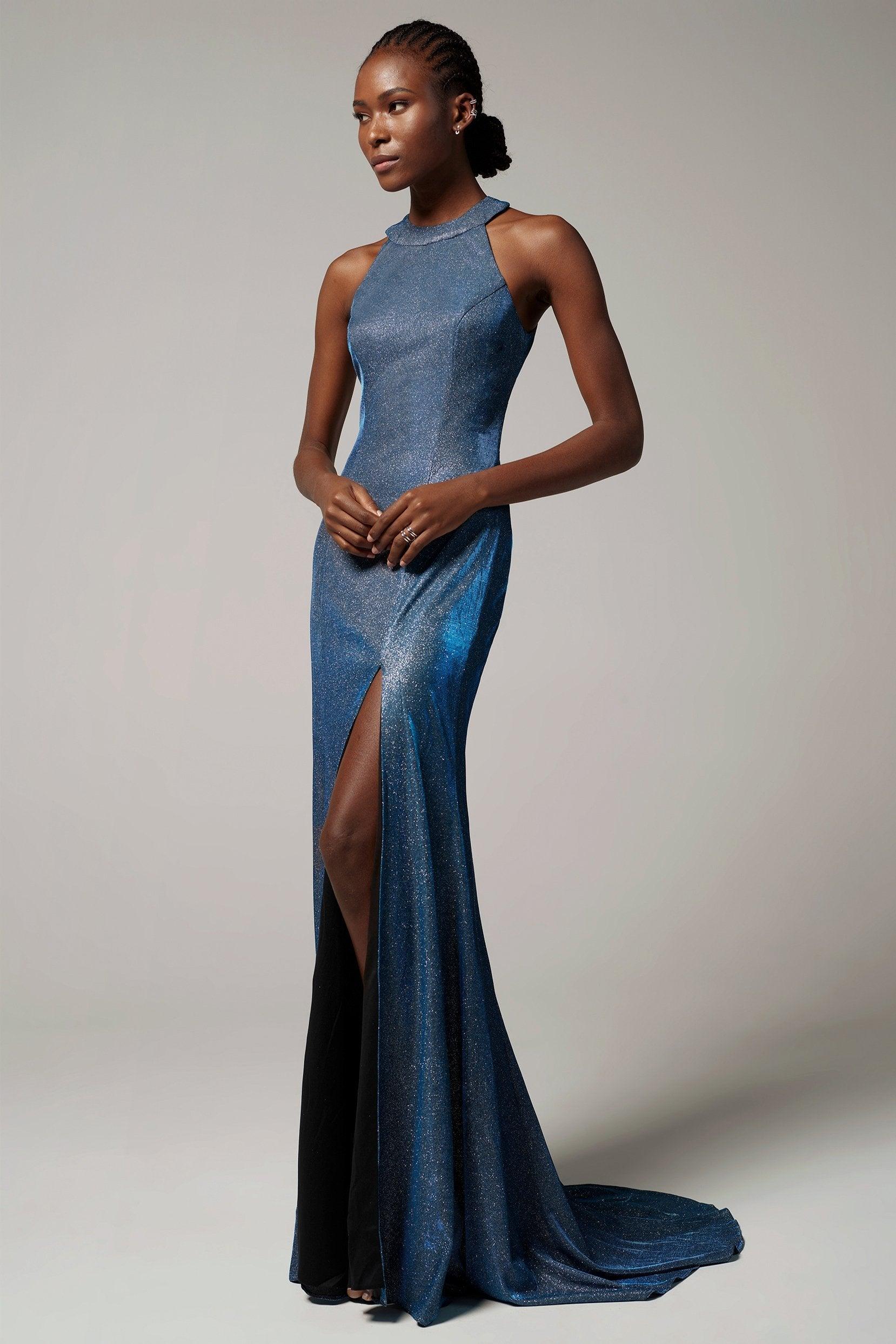 Sheath-Column Floor Length Gold Dusting Fabric Dress CS0262 - COCOMELODY