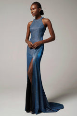 Sheath-Column Floor Length Gold Dusting Fabric Dress CS0262 - COCOMELODY