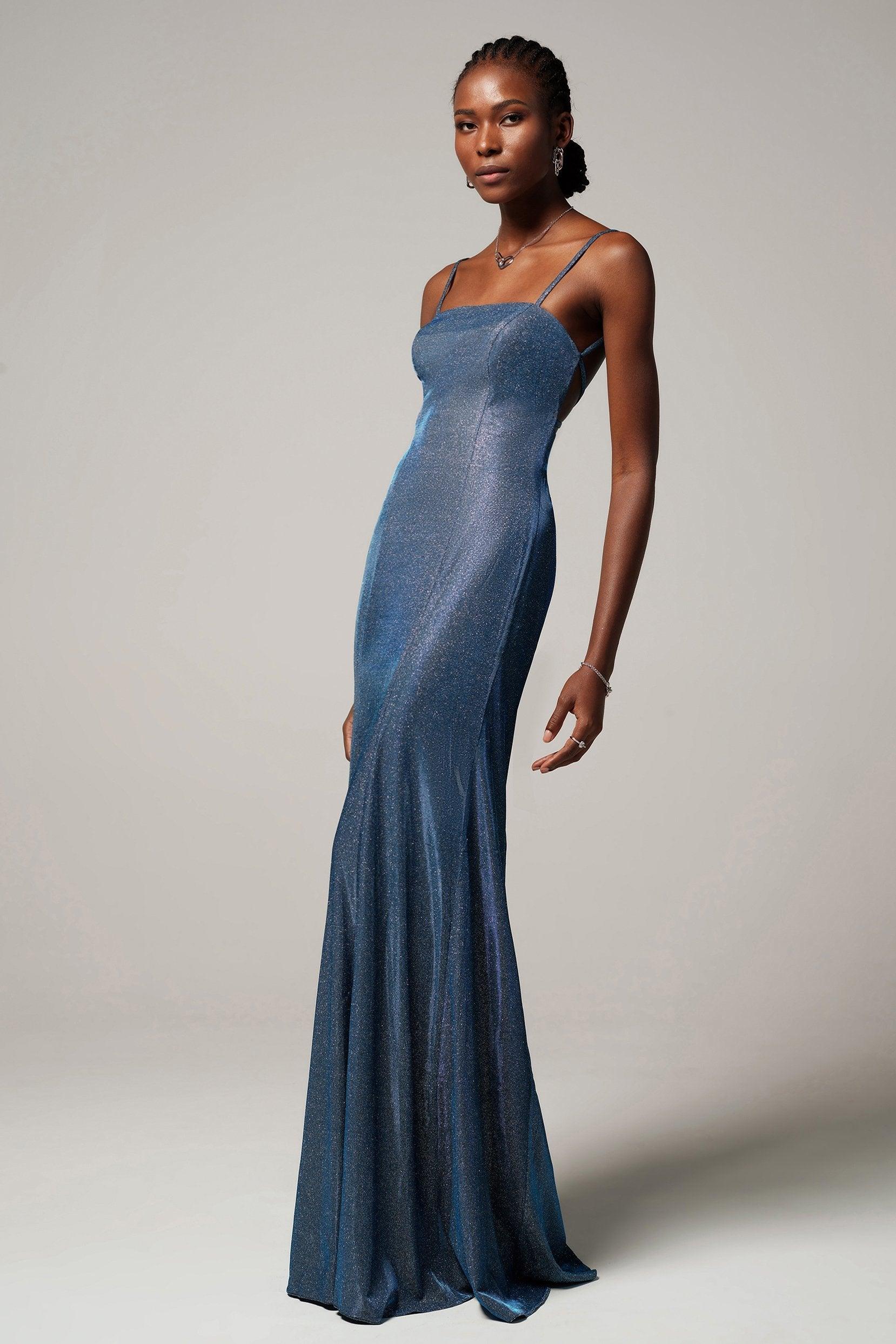 Sheath-Column Floor Length Gold Dusting Fabric Dress CS0240 - COCOMELODY