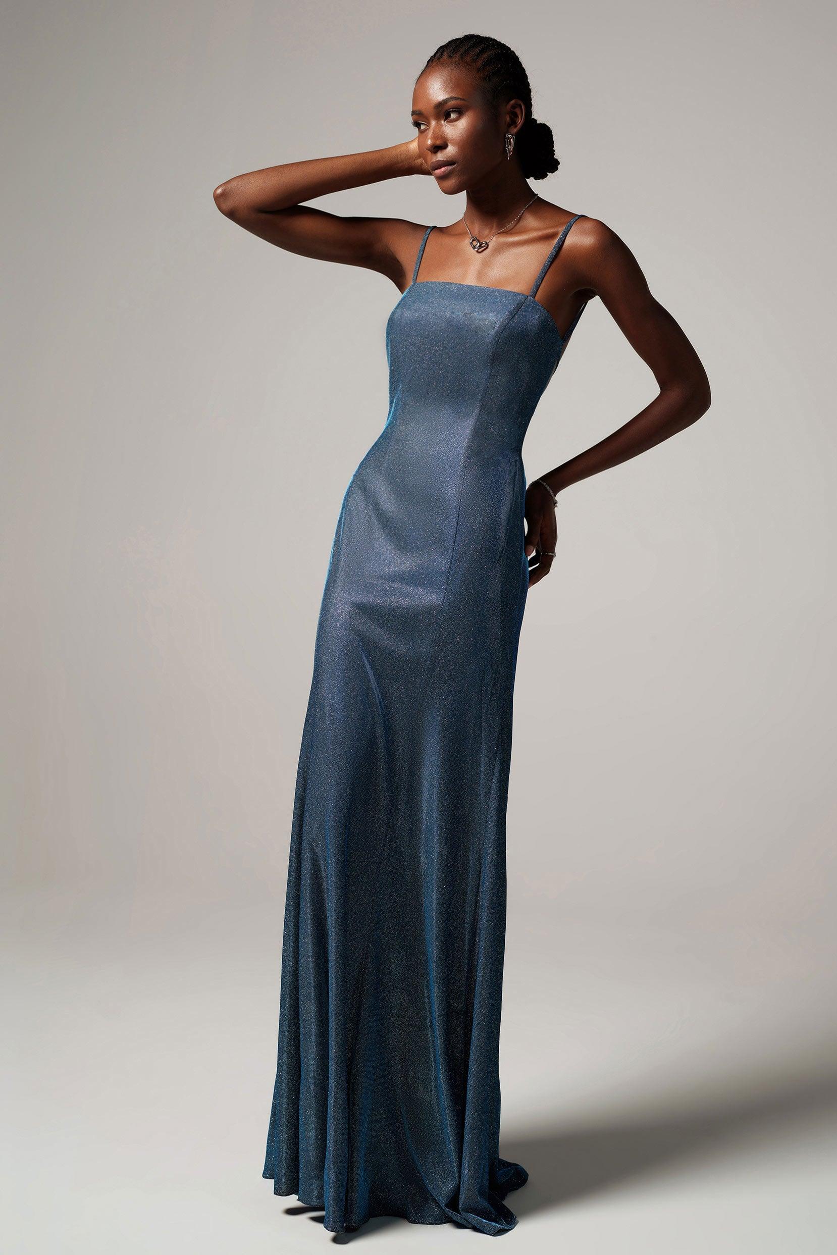 Sheath-Column Floor Length Gold Dusting Fabric Dress CS0240 - COCOMELODY