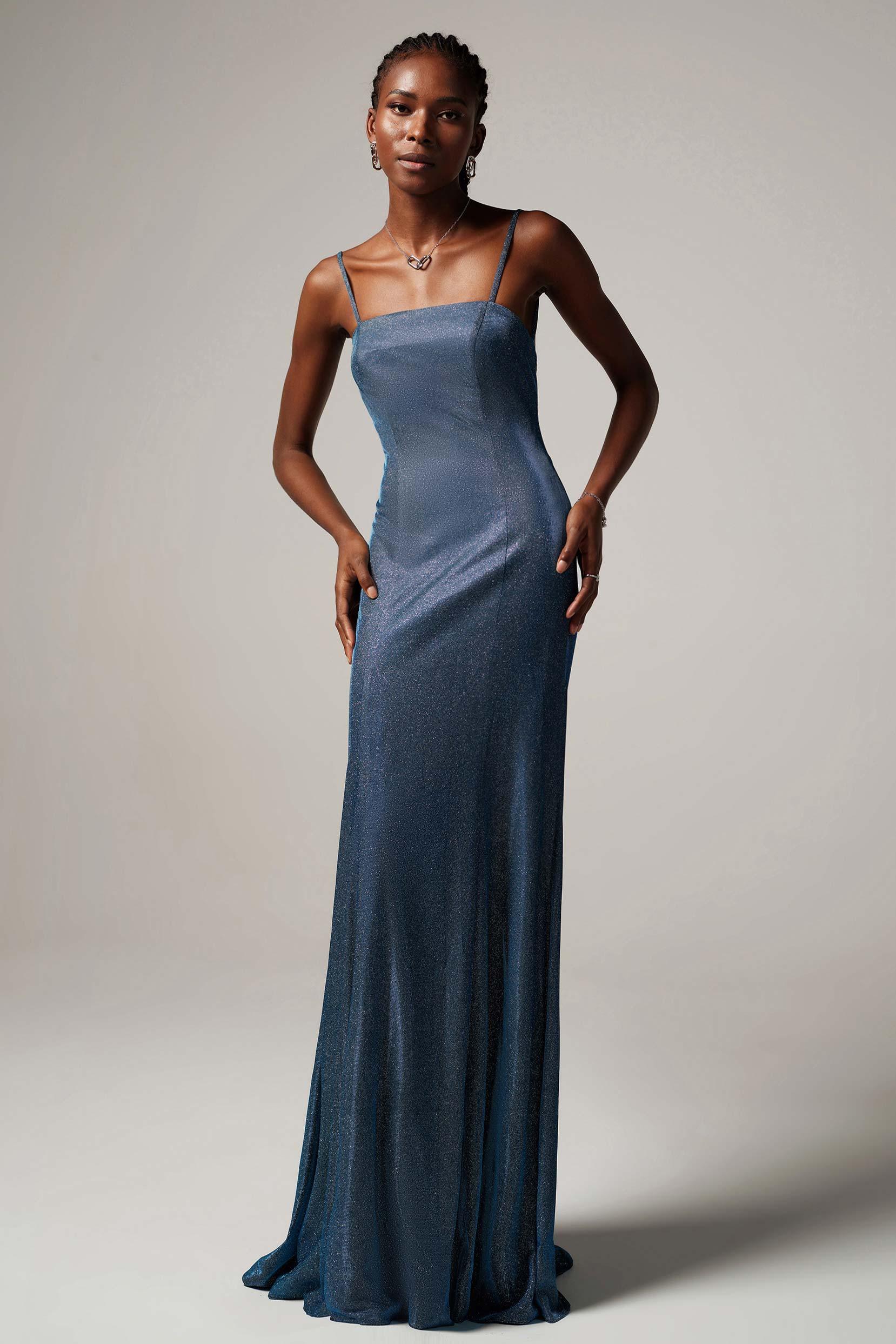 Sheath-Column Floor Length Gold Dusting Fabric Dress CS0240 - COCOMELODY