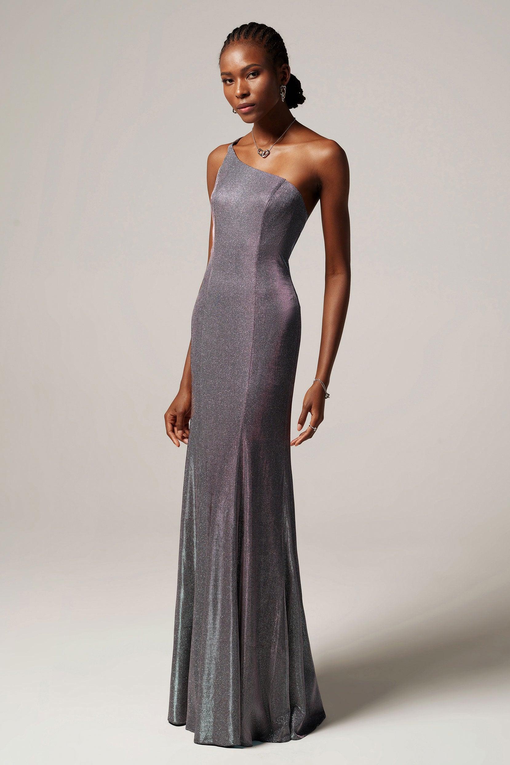 Sheath-Column Floor Length Gold Dusting Fabric Dress CS0241 - COCOMELODY