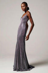 Sheath-Column Floor Length Gold Dusting Fabric Dress CS0263 - COCOMELODY