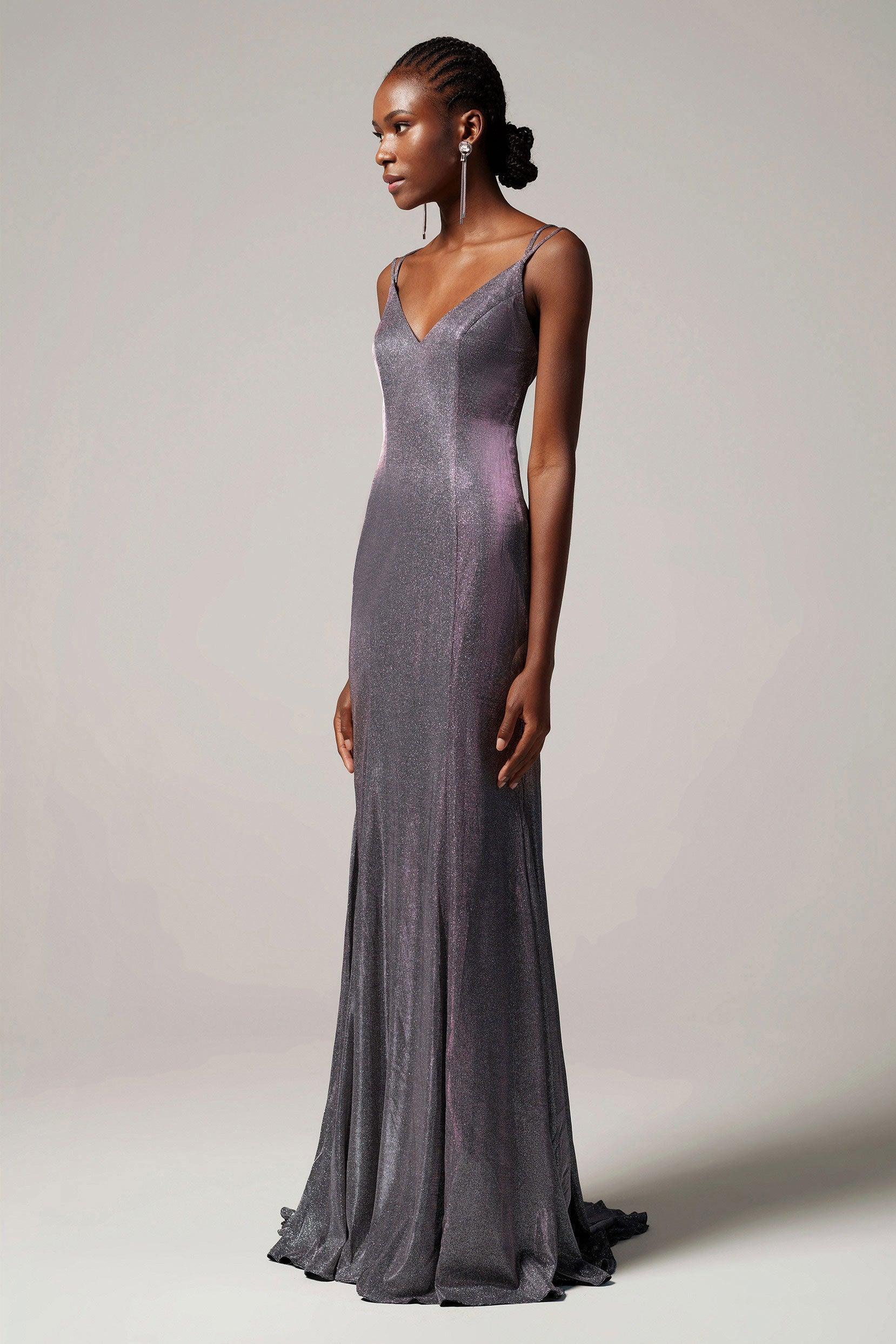 Sheath-Column Floor Length Gold Dusting Fabric Dress CS0263 - COCOMELODY