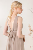 A-Line Sweep-Brush Train Chiffon Bridesmaid Dress CB0455 - COCOMELODY
