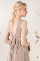A-Line Sweep-Brush Train Chiffon Bridesmaid Dress CB0455 - COCOMELODY