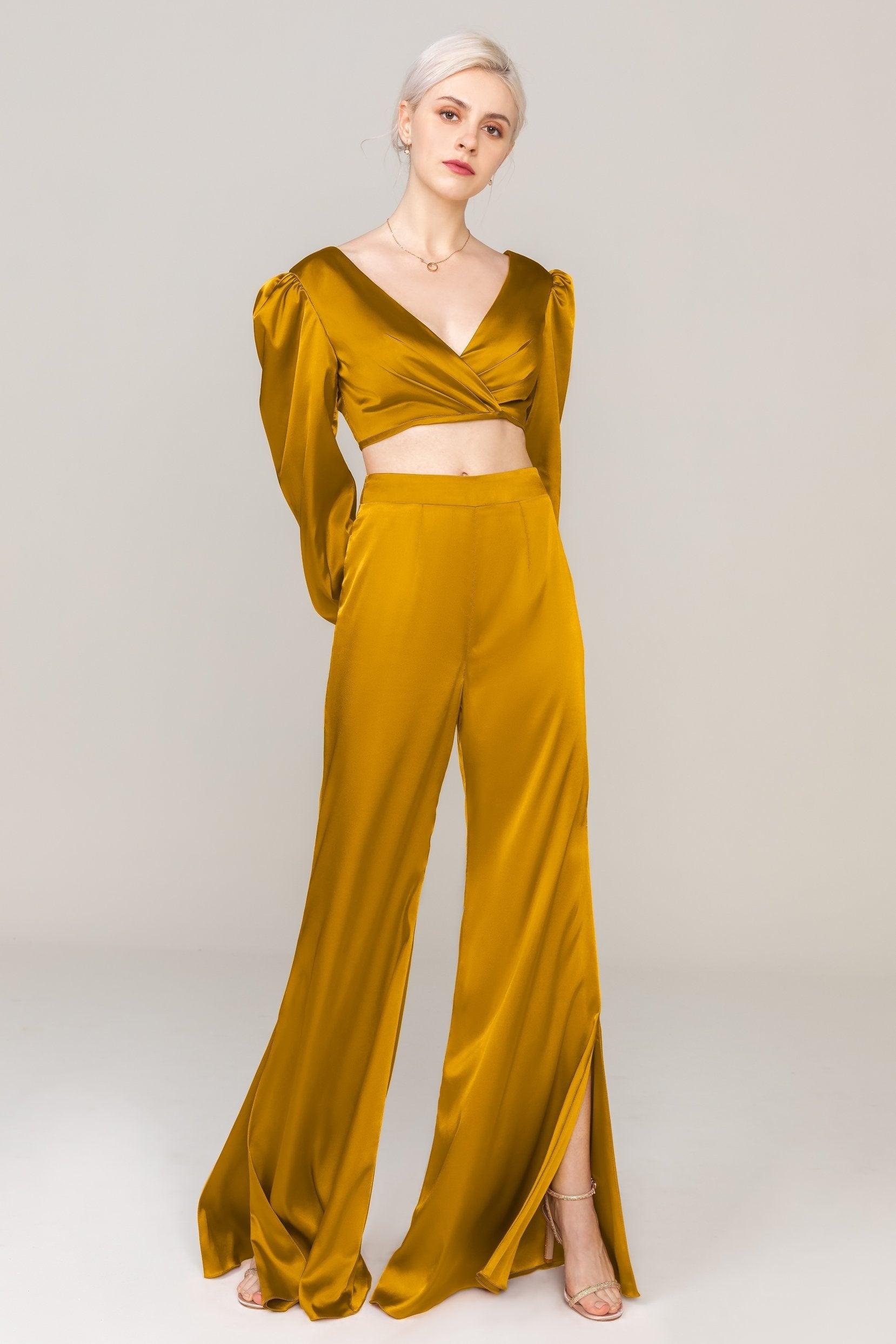Two-Piece Floor Length Luxe Satin Dress CS0308 - COCOMELODY