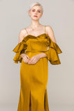 Sheath Sweep Train Luxe Satin Dress CS0310 - COCOMELODY