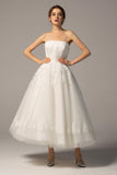 A-Line Ankle Length Tulle Wedding Dress CW2392 - COCOMELODY