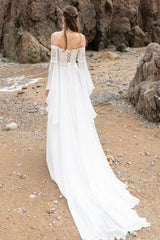 A-Line Court Train Chiffon Lace Wedding Dress CW2223CR - COCOMELODY