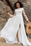 A-Line Court Train Chiffon Lace Wedding Dress CW2352 - COCOMELODY