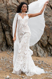Trumpet Sweep-Brush Train Chiffon Lace Wedding Dress CW2221 - COCOMELODY