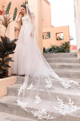 One-tier Lace Edge Tulle Cathedral Veils CV0226 - COCOMELODY