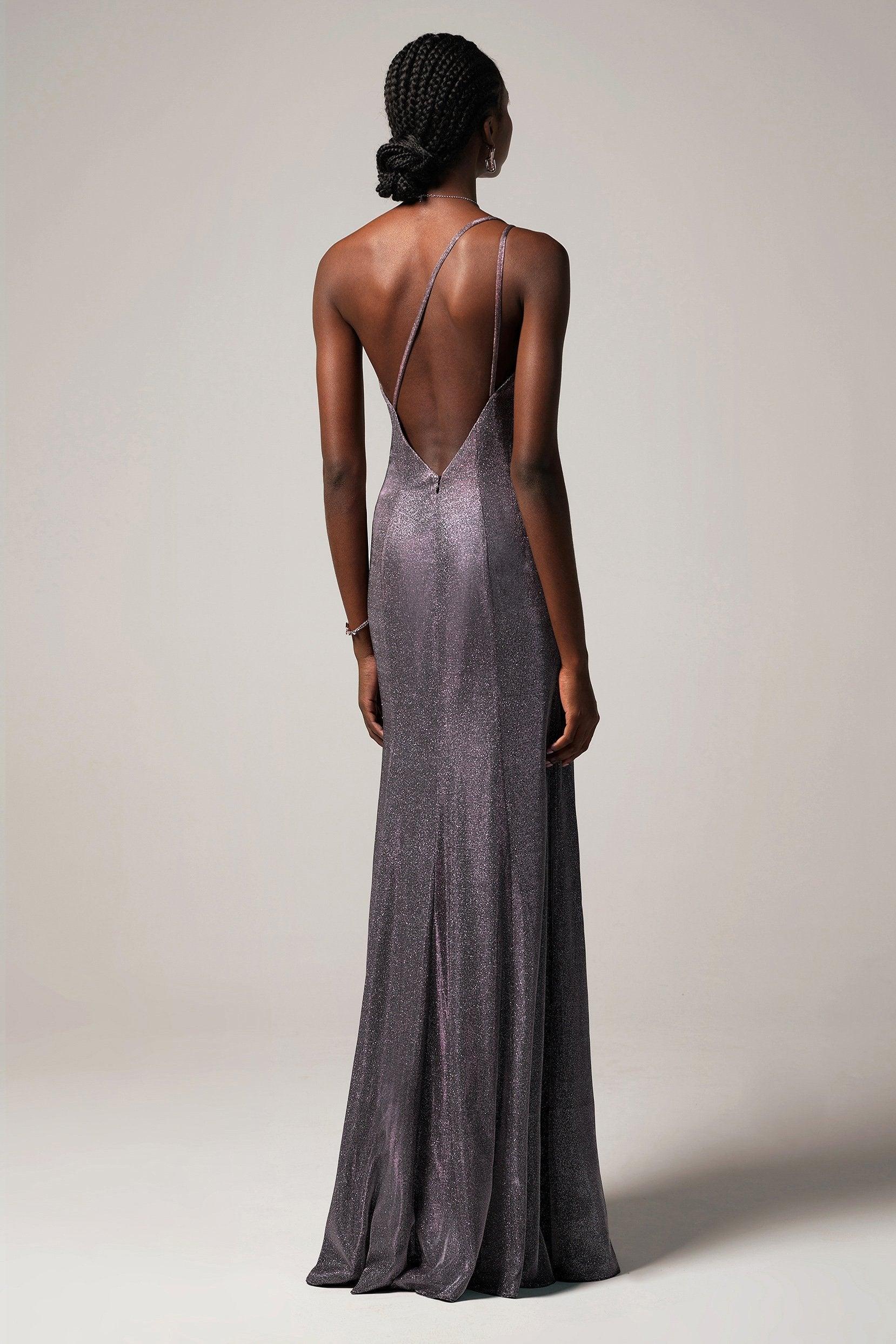 Sheath-Column Floor Length Gold Dusting Fabric Dress CS0241 - COCOMELODY