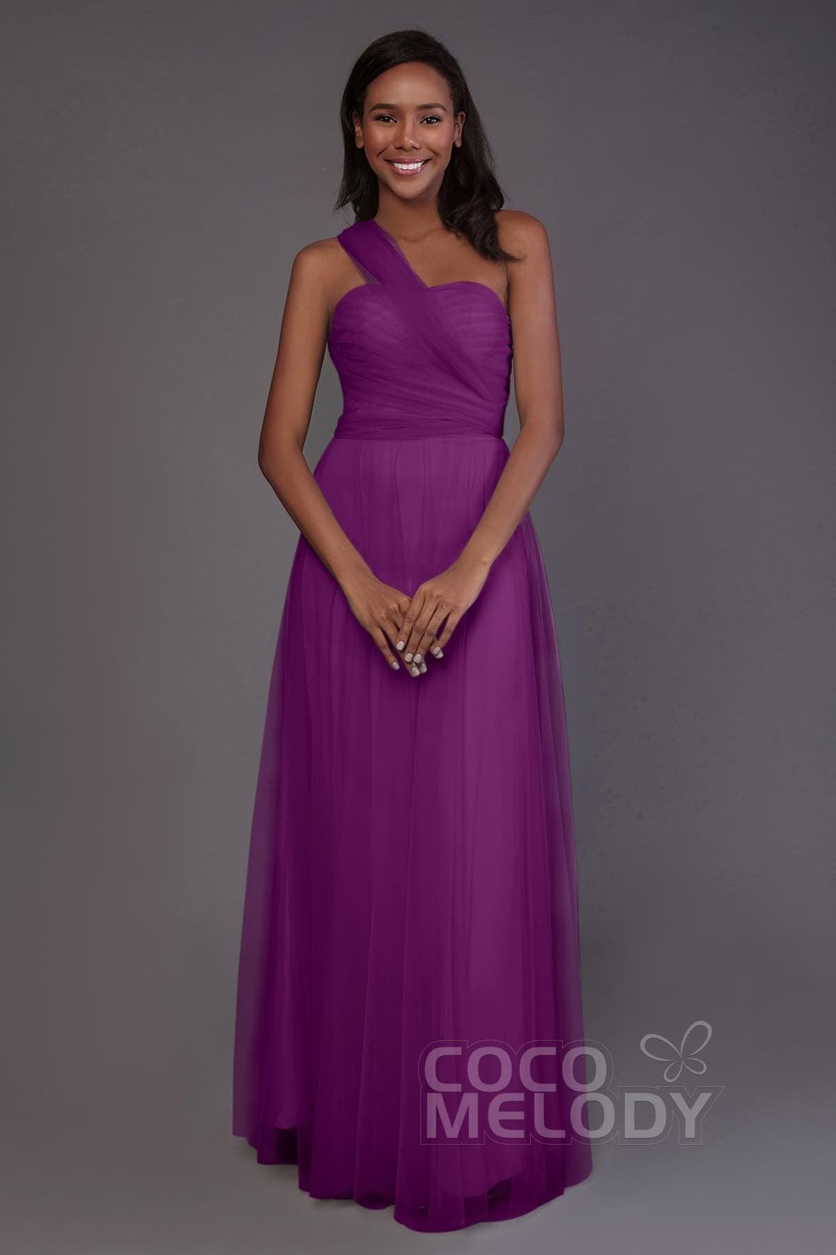 Sheath-Column Floor Length Tulle Bridesmaid Dress PR3502 - COCOMELODY