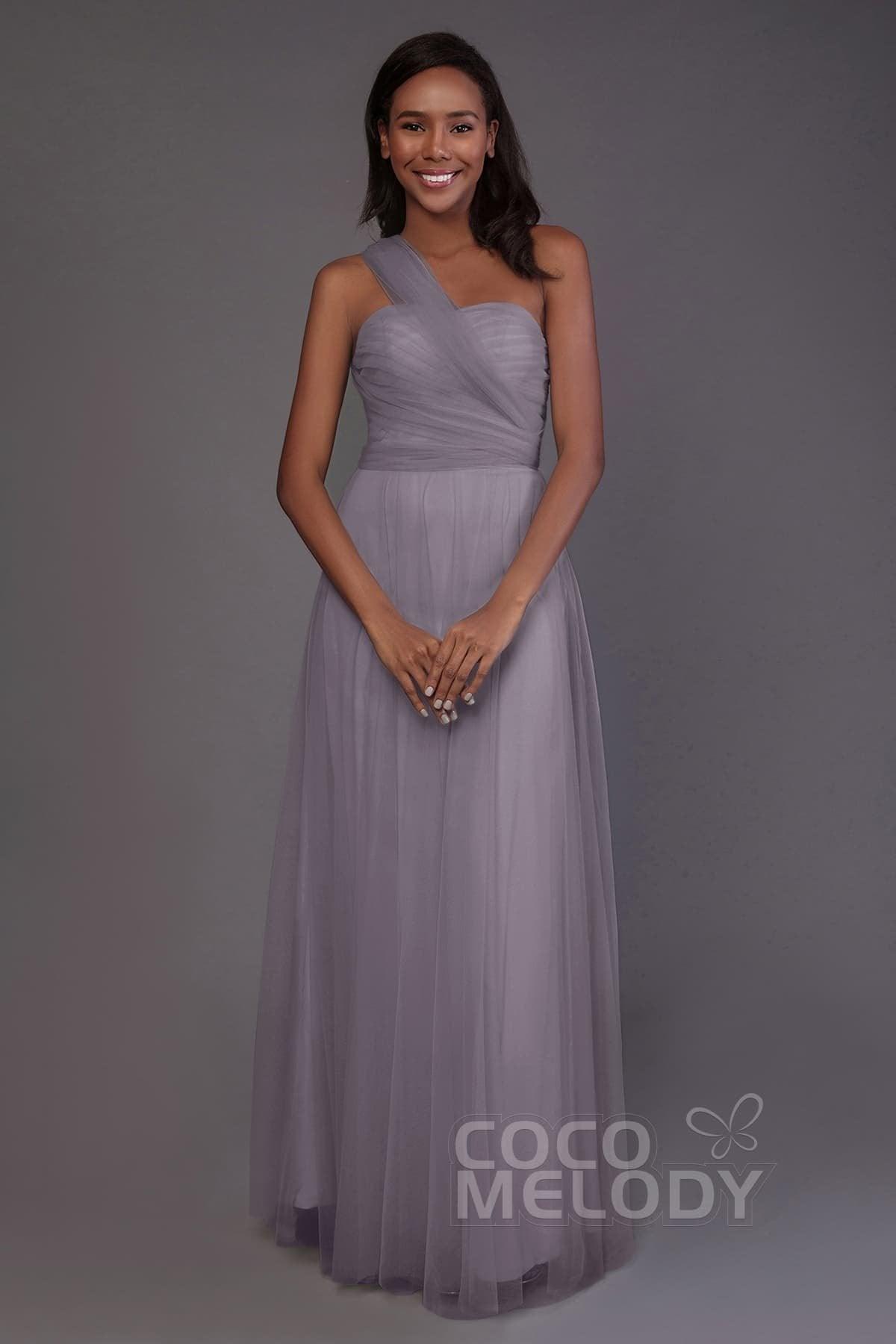 Sheath-Column Floor Length Tulle Bridesmaid Dress PR3502 - COCOMELODY